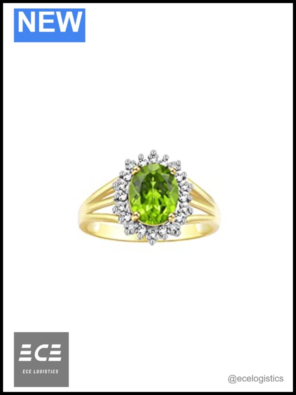 Yellow Gold Plated Silver Halo Ring with Gemstone & Diamonds